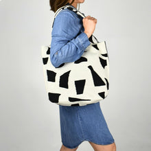 Load image into Gallery viewer, THSB1050: Cream Black Abstract Tote Bag
