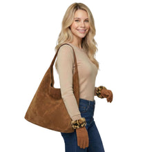 Load image into Gallery viewer, THSB1058: Camel: Faux Suede Tote Bag

