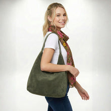 Load image into Gallery viewer, THSB1059: Green: Faux Suede Tote Bag
