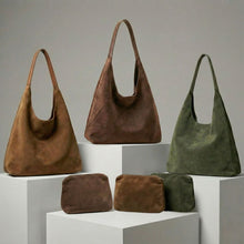 Load image into Gallery viewer, THSB1061: Brown: Faux Suede Tote Bag
