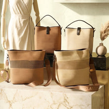 Load image into Gallery viewer, THSB1064: Camel: Striped Woven Tote Bag
