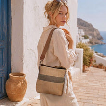 Load image into Gallery viewer, THSB1064: Camel: Striped Woven Tote Bag
