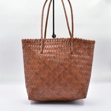Load image into Gallery viewer, THSB1066: Cognac Brown: Basket Weave Shoulder Tote Bag
