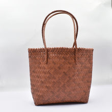 Load image into Gallery viewer, THSB1066: Cognac Brown: Basket Weave Shoulder Tote Bag

