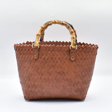 Load image into Gallery viewer, THSB1067: Cognac Brown: Woven Tote Bag with Bamboo Handles
