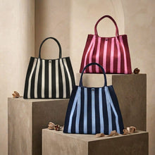 Load image into Gallery viewer, THSB1069: Navy: Vertical Stripe Crossbody Tote Bag

