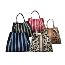 Load image into Gallery viewer, THSB1070: Grey: Vertical Stripe Crossbody Tote Bag
