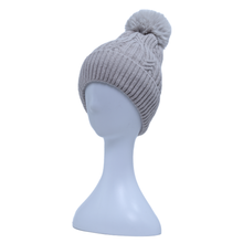 Load image into Gallery viewer, THSBE1016: Grey: (D) Braided Twist Pompom Beanie
