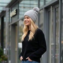 Load image into Gallery viewer, THSBE1016: Grey: (D) Braided Twist Pompom Beanie
