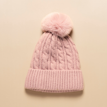 Load image into Gallery viewer, THSBE1017: (D) Dusty Pink: Cable Knit Pompom Beanie
