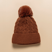 Load image into Gallery viewer, THSBE1018: (D) Burnt Orange: Cable Knit Pompom Beanie

