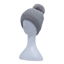 Load image into Gallery viewer, THSBE1020: Grey: (D) Cable Knit Pompom Beanie
