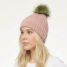 Load image into Gallery viewer, THSBE1026: Pink: Double Layer Pom Pom Rib Knit Beanie
