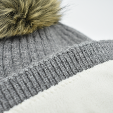 Load image into Gallery viewer, THSBE1028: Grey: Double Layer Pom Pom Rib Knit Beanie
