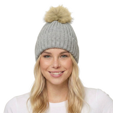 Load image into Gallery viewer, THSBE1034: Grey: Soft Knit Pom Pom Beanie
