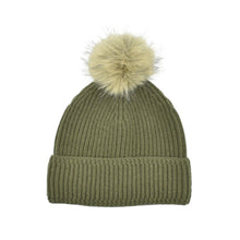 Load image into Gallery viewer, THSBE1037: Green:  Pom Pom Ribbed Knit Beanie
