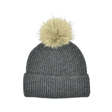 Load image into Gallery viewer, THSBE1038: Dark Grey: Pom Pom Ribbed Knit Beanie
