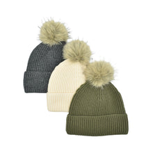 Load image into Gallery viewer, THSBE1038: Dark Grey: Pom Pom Ribbed Knit Beanie
