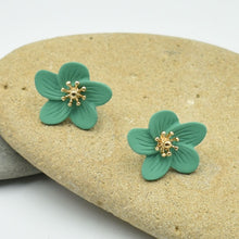 Load image into Gallery viewer, THSE1072: Bright Teal: Flower Petals Earrings
