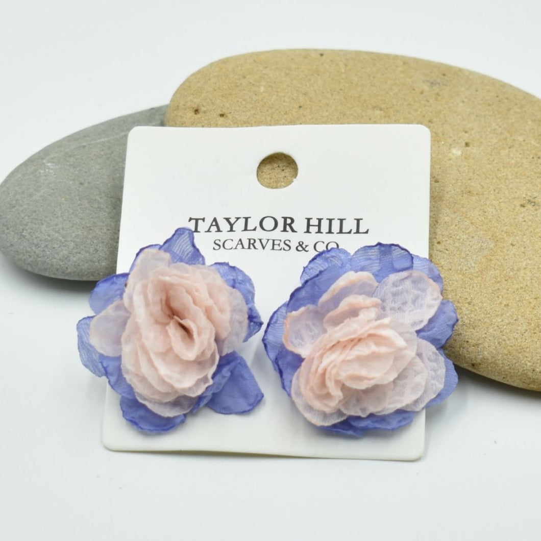THSE1080: Pink Lavender: Duo Colour Flower Earrings