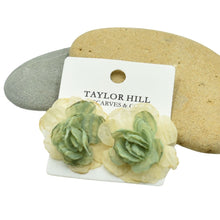 Load image into Gallery viewer, THSE1081: Sage Cream: Duo Colour Flower Earrings
