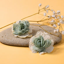 Load image into Gallery viewer, THSE1081: Sage Cream: Duo Colour Flower Earrings
