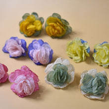 Load image into Gallery viewer, THSE1081: Sage Cream: Duo Colour Flower Earrings
