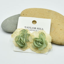 Load image into Gallery viewer, THSE1081: Sage Cream: Duo Colour Flower Earrings
