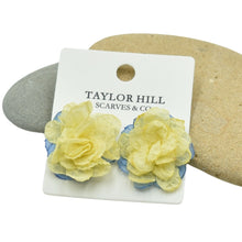 Load image into Gallery viewer, THSE1082: Lemon Light Blue: Duo Colour Flower Earrings
