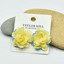 Load image into Gallery viewer, THSE1082: Lemon Light Blue: Duo Colour Flower Earrings

