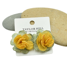 Load image into Gallery viewer, THSE1083: Mustard Green: Duo Colour Flower Earrings
