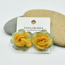 Load image into Gallery viewer, THSE1083: Mustard Green: Duo Colour Flower Earrings
