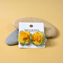 Load image into Gallery viewer, THSE1083: Mustard Green: Duo Colour Flower Earrings
