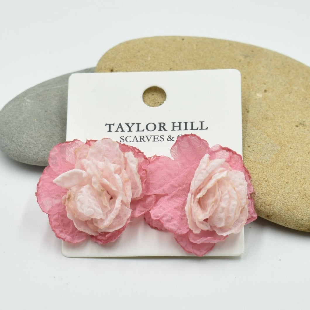 THSE1084: Rose Pink: Duo Colour Flower Earrings