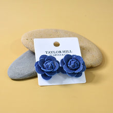 Load image into Gallery viewer, THSE1085: Denim Blue: Rose Bloom Earrings
