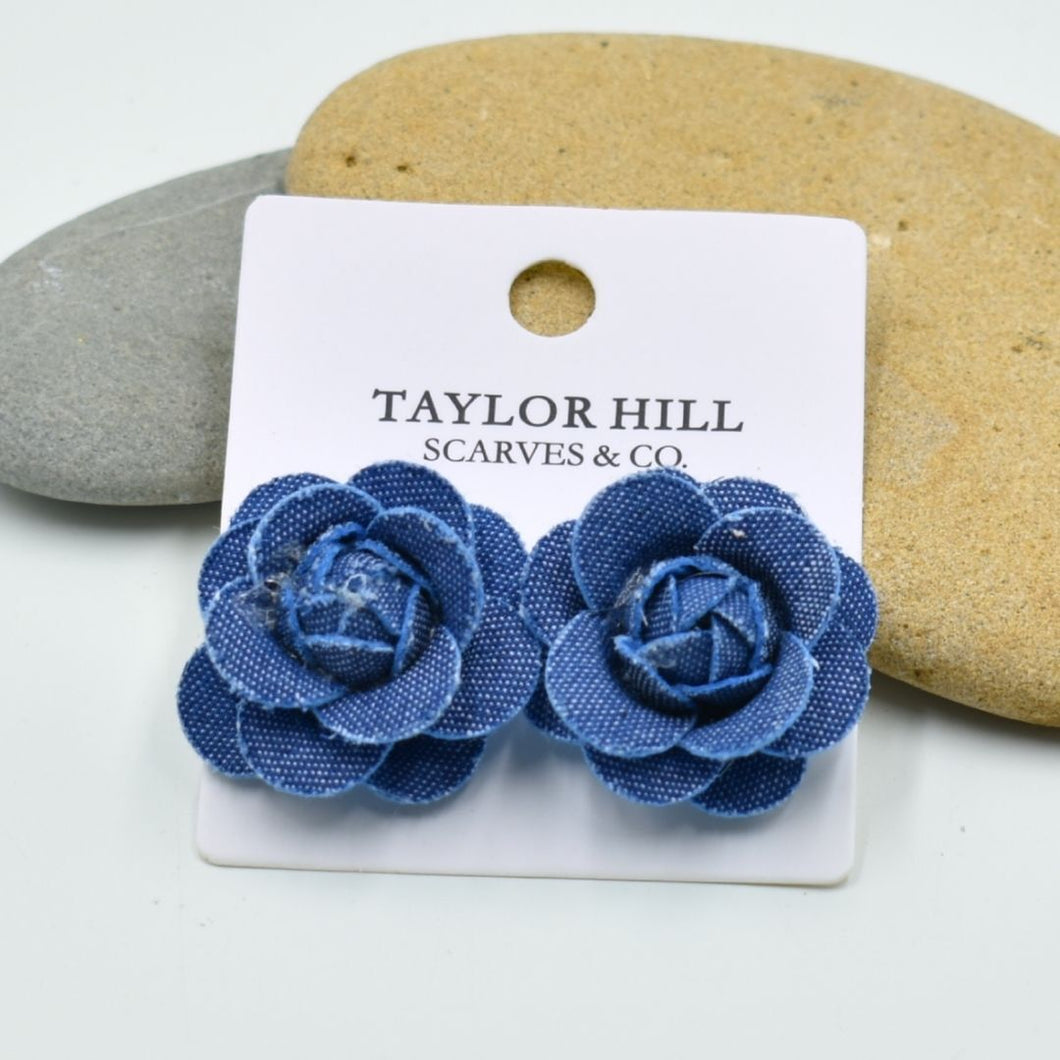 THSE1085: Denim Blue: Rose Bloom Earrings