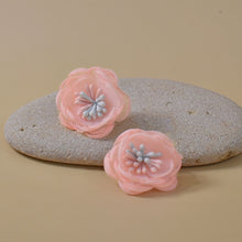 Load image into Gallery viewer, THSE1088: Melon: Organza Flower Earrings
