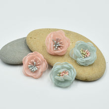 Load image into Gallery viewer, THSE1088: Melon: Organza Flower Earrings
