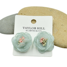 Load image into Gallery viewer, THSE1089: Pale Blue: Organza Flower Earrings
