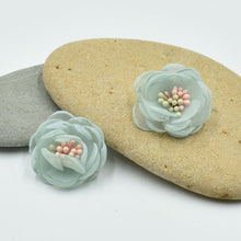 Load image into Gallery viewer, THSE1089: Pale Blue: Organza Flower Earrings
