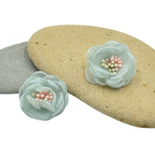 Load image into Gallery viewer, THSE1089: Pale Blue: Organza Flower Earrings
