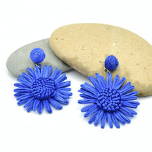 Load image into Gallery viewer, THSE1099: Blue: Raffia Flower Earrings
