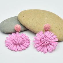 Load image into Gallery viewer, THSE1100: Rose Pink: Raffia Flower Earrings
