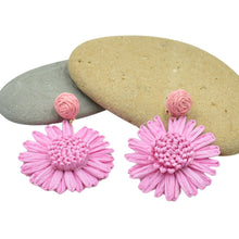 Load image into Gallery viewer, THSE1100: Rose Pink: Raffia Flower Earrings
