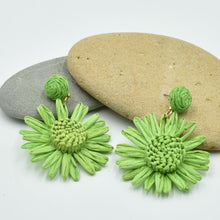 Load image into Gallery viewer, THSE1101: Emerald Green: Raffia Flower Earrings
