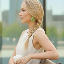 Load image into Gallery viewer, THSE1101: Emerald Green: Raffia Flower Earrings
