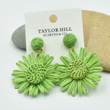Load image into Gallery viewer, THSE1101: Emerald Green: Raffia Flower Earrings
