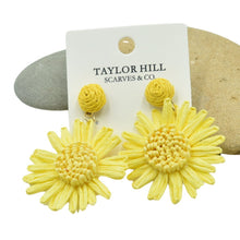 Load image into Gallery viewer, THSE1102: Yellow: Raffia Flower Earrings
