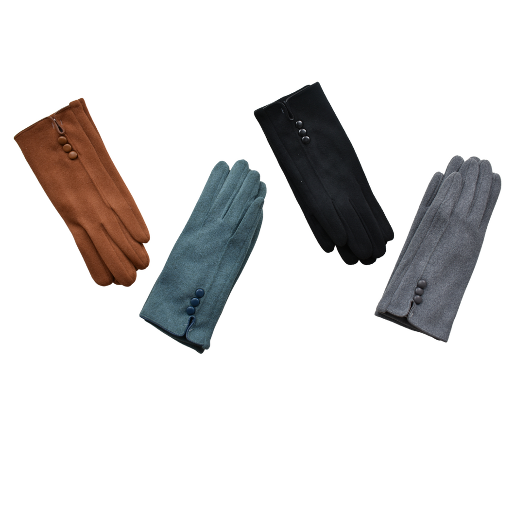 THSG1043: Black: Three Buttons Gloves