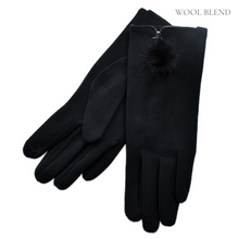 Load image into Gallery viewer, THSG1064: Black: Fur Pom Pom Gloves
